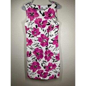 AGB Dress Women's Size 8 White Pink Floral Sleeveless Sheath Knee Length